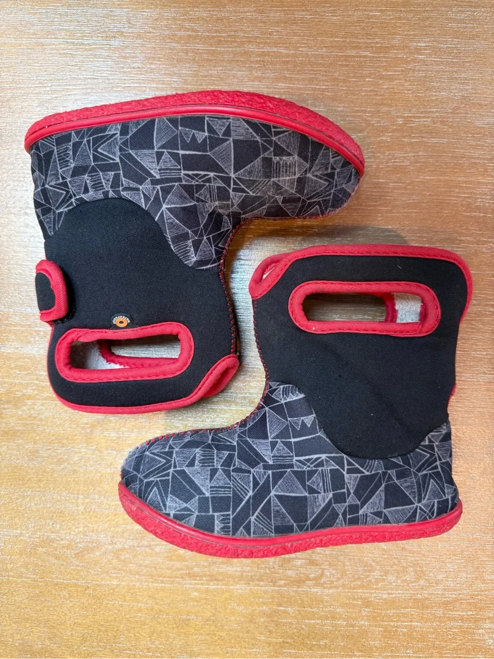 Baby Bogs Maze Geo Boots Waterproof Insulated  Black Red Pull On Handle Size